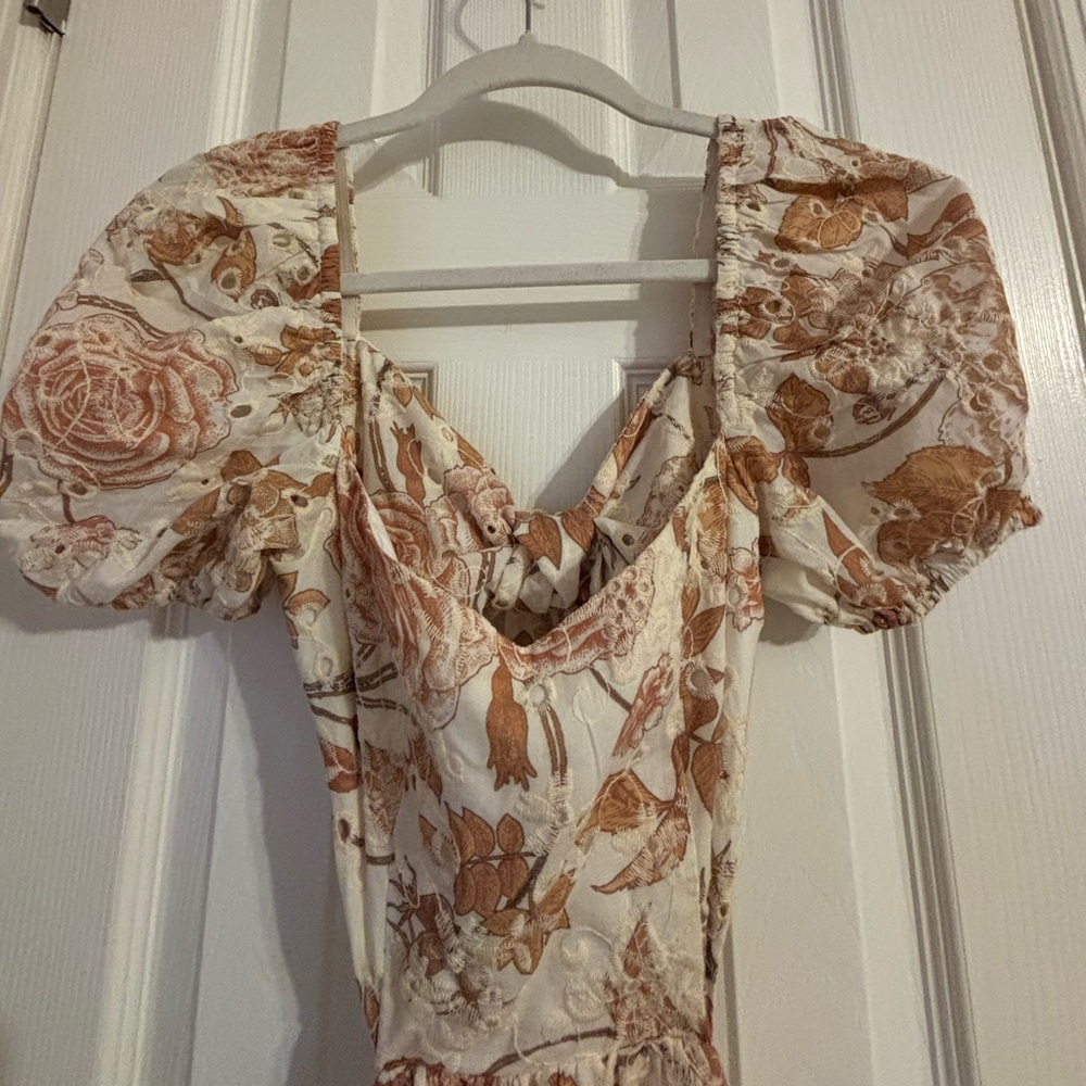 Hello Molly Floral Backless Dress - Cream and Brown
